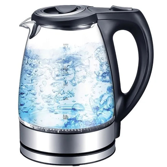 Bouilloire électrique en verre avec éclairage LED bleu